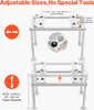 Diagrams showing the adjustable dimensions of an air conditioner stand. Produktbild-Vorschau