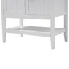 A close-up, front-facing view of the lower portion of a white bathroom vanity cabinet, showing its doors and an open shelf. Náhľad obrázku produktu