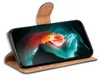 A smartphone in a brown flip case with a colorful wallpaper on the screen. Anteprima dell’immagine prodotto