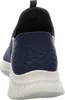 The back view of a blue sneaker with a white speckled sole. Produktbild-Vorschau