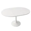 A white oval dining table with a pedestal base is shown from a slightly elevated angle against a white background. Náhled obrázku produktu