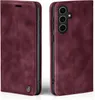 A burgundy flip case for a smartphone is shown from two angles. Produktbild-Vorschau