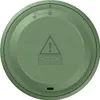 A top-down view of a round, green smart tracker with symbols indicating lock/unlock and a warning sign. Produktbild-Vorschau