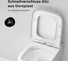 A close-up marketing image of a white toilet seat with the lid open, showing a feature icon and text. Produktbild-Vorschau