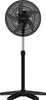 A black standing fan on a white background. Voir les images du produit
