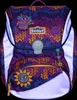 A Scout brand school backpack with a colorful, knitted pattern and cartoonish patches. Produktbild-Vorschau