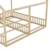 A close-up view of a wooden bed frame, showing the slatted sides and support beams. Anteprima dell’immagine prodotto