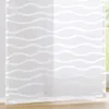 A close-up view of a white sheer curtain with a wavy stripe pattern. Produktbild-Vorschau