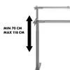 A diagram showing the adjustable height range of a desk frame. Podgląd zdjęcia produktu