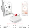 A smart thermostat, a Zigbee gateway, and a smartphone displaying a thermostat app are shown together. Produktbild-Vorschau