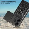 A black phone case with a ring holder is shown in a snowy, outdoor environment. Produktbild-Vorschau