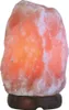 A Himalayan salt lamp with a wooden base, lit from within, against a white background. Náhled obrázku produktu