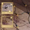 A close-up view of a string of LED lights on a wooden surface, with two inset images highlighting product details. Produktbild-Vorschau