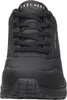 A close-up front view of a black Skechers sneaker. Náhled obrázku produktu