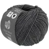 A ball of dark gray yarn with a label wrapped around it. Produktbild-Vorschau