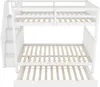 A white bunk bed with a pull-out trundle bed, shown from the front with the stairs on the left. Produktbild-Vorschau