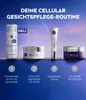 A display of NIVEA CELLULAR skincare products arranged in a routine sequence, with numbered steps and descriptions below. Náhľad obrázku produktu