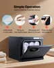 An instructional graphic showing the steps to use a towel warmer, with a product shot of the towel warmer below. Anteprima dell’immagine prodotto