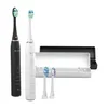 A black and white electric toothbrush set with multiple brush heads and a travel case, displayed on a white background. Produktbild-Vorschau
