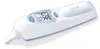 A white digital ear thermometer with a display screen and buttons. Produktbild-Vorschau