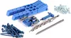 A collection of woodworking tools, including a jig, drill bits, and screws, laid out on a white background. Produktbild-Vorschau