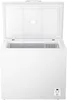 A white chest freezer with its lid open, showing the interior and a storage basket. Produktbild-Vorschau