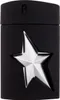 A black perfume bottle with a silver star emblem. Produktbild-Vorschau