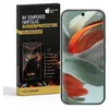 A product box for a screen protector is shown next to a smartphone displaying a colorful wallpaper. Produktbild-Vorschau
