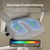 Close-up of an ergonomic office chair seat with a pressure map overlay and a color gradient scale indicating pressure levels. Produktbild-Vorschau