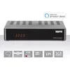 A black satellite receiver with a digital display and several feature icons below. Produktbild-Vorschau