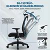 Diagram showing the reclining and height adjustment features of an office chair. Produktbild-Vorschau