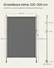 Diagram showing a gray vertical awning with dimensions and adjustable height specifications. Náhled obrázku produktu