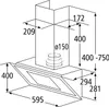 A technical drawing with dimensions of a range hood. Produktbild-Vorschau
