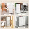 Collage of four scenes showing a white storage cabinet in different settings: an art studio, a salon, a home office, and a classroom. Náhled obrázku produktu