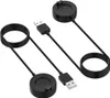 Two black smartwatch charging cables with USB-A connectors and round charging bases are arranged diagonally on a white background. Anteprima dell’immagine prodotto