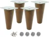 Four wooden furniture legs with silver square tops are arranged on a white background. Below the legs are screws and felt pads. Produktbild-Vorschau