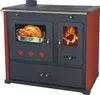 A wood-burning stove with a turkey roasting in the oven and a fire burning in the firebox. Produktbild-Vorschau