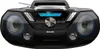 A black Philips boombox with two speakers and a digital display. Produktbild-Vorschau