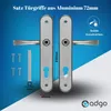 A product image showing a set of door handles with accompanying hardware and dimensions. Anteprima dell’immagine prodotto