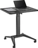 A black mobile laptop desk with wheels and a laptop and tablet on it. Náhled obrázku produktu