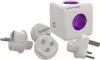 A white PowerCube DuoUSB with multiple plug adapters arranged around it. Produktbild-Vorschau