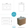 A collage of technical drawings and a 3D render of a bathroom vanity with a sink and faucet. Produktbild-Vorschau