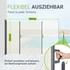 A retractable side awning is shown extended next to a swimming pool, with dimensions indicated. Náhled obrázku produktu