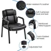 A black office chair with callouts highlighting its features. Produktbild-Vorschau