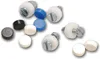 A collection of small hardware components, including screws with white plastic caps and loose colored caps, arranged on a white background. Voir les images du produit