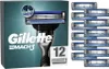 A product shot of Gillette Mach 3 razor blades and a handle, with a box in the background. Náhled obrázku produktu