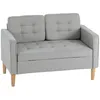A light gray loveseat sofa with tufted cushions and wooden legs is shown against a white background. Náhled obrázku produktu