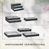Collage of different configurations of a raised garden bed, with numbered sections and text at the bottom. Podgląd zdjęcia produktu
