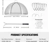 Diagrams and specifications for a fire pit spark screen. Produktbild-Vorschau
