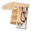 A wooden attic ladder is shown partially extended from a ceiling opening, against a white background. Podgląd zdjęcia produktu
